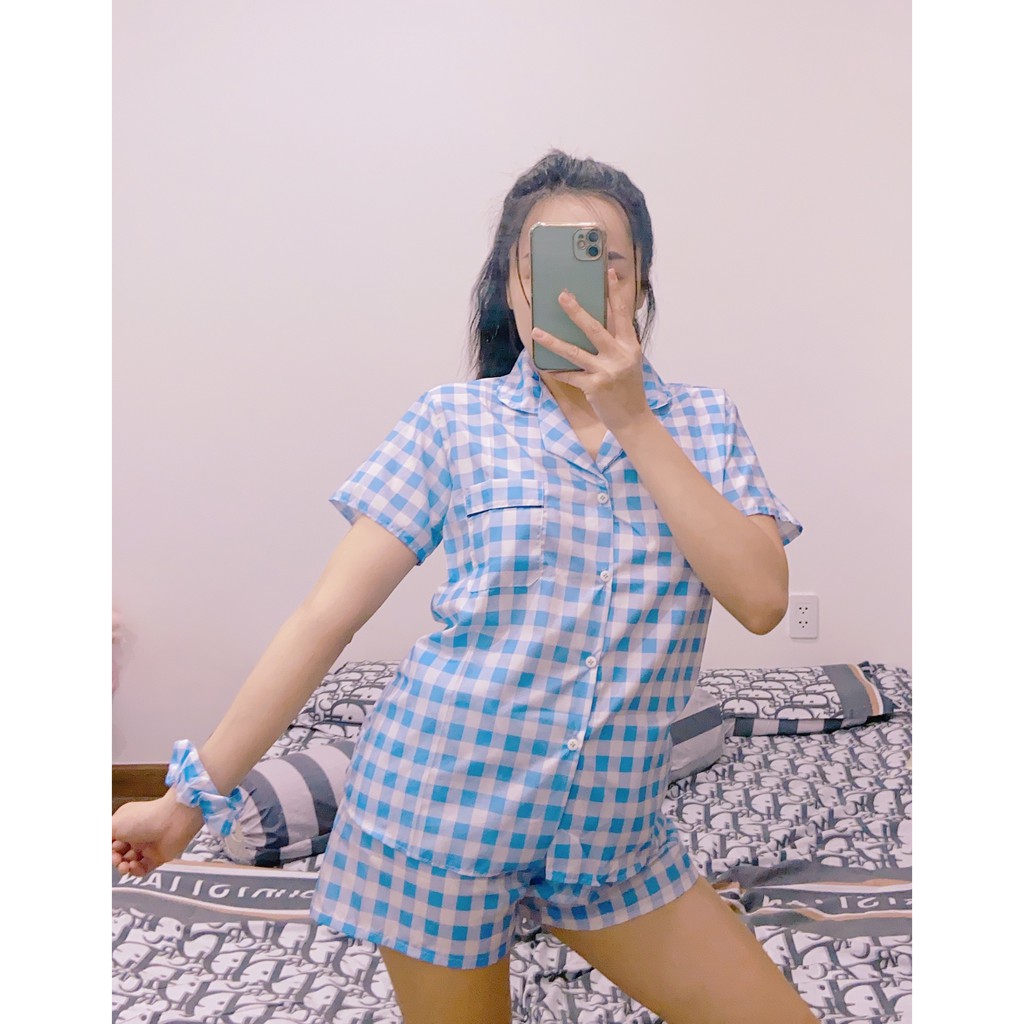 Bộ ngủ mặc nhà kẻ Caro Freesize siêu thoải mái cho các nàng (tặng kèm chun cột tóc) | BigBuy360 - bigbuy360.vn