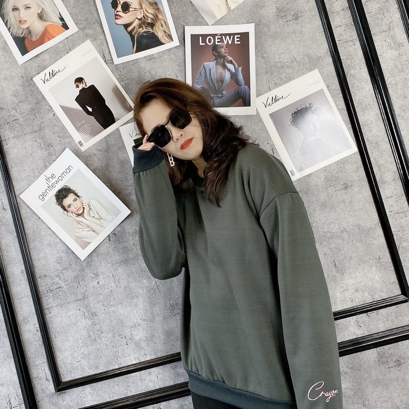 Áo sweater form rộng nam nữ unisex Thêu CRAYON áo nỉ tay dài trần bông chất nỉ Hàn Ulzang freesize 6 màu