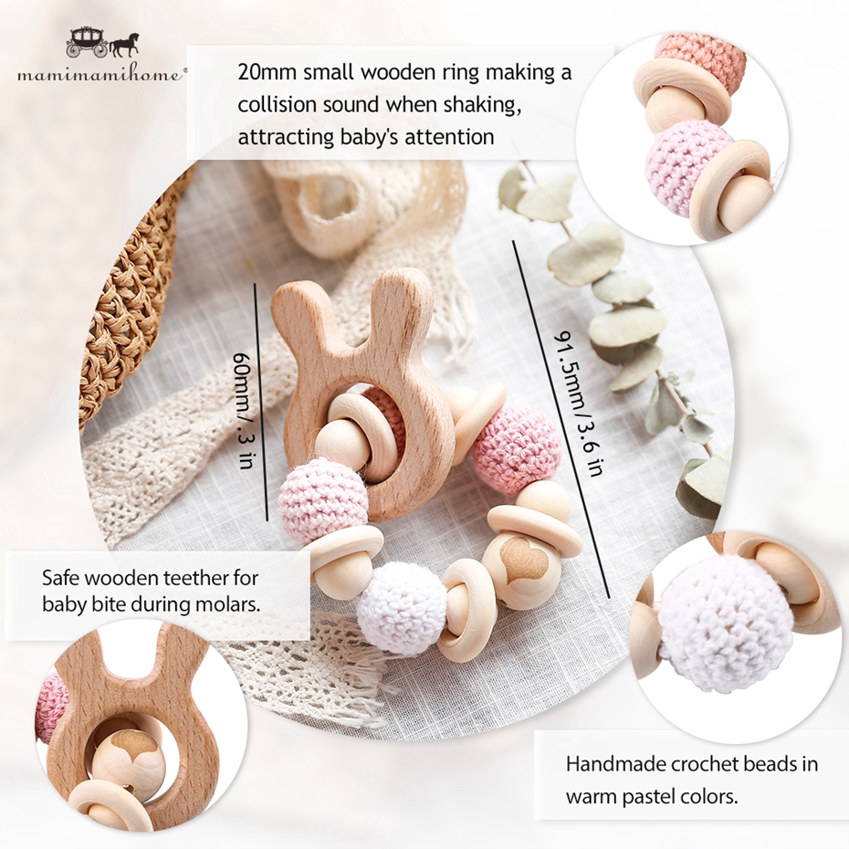 MAMIMAMIHOME Baby Crochet Beech Bracelet Đồ chơi mọc răng miễn phí BPA 1 CÁI