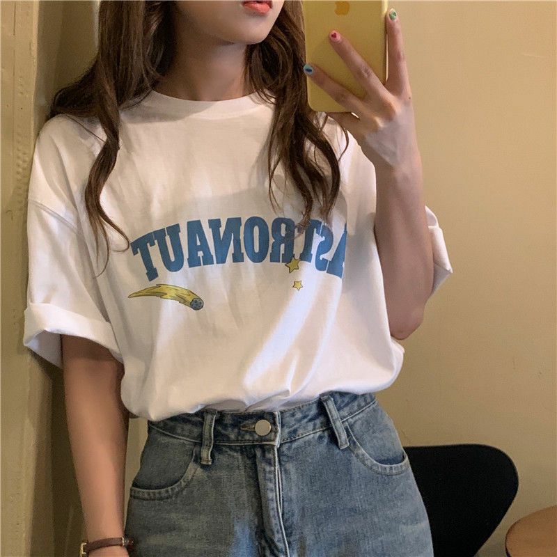 Áo Thun Tay Lỡ 100% Cotton Form Rộng Unisex Ulzzang Phi Hành Gia
