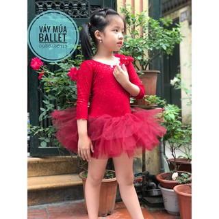 Váy múa ballet tay lỡ đỏ đô (có sỉ từ 5c)