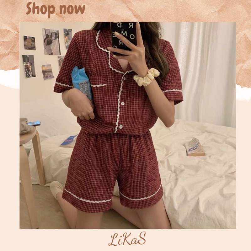 Bộ ngủ caro cộc tay thoải mái