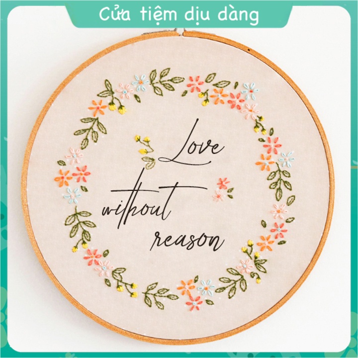 Bộ dụng cụ kit thêu vòng hoa với chữ vẽ theo yêu cầu cho người mới bắt đầu tập thêu