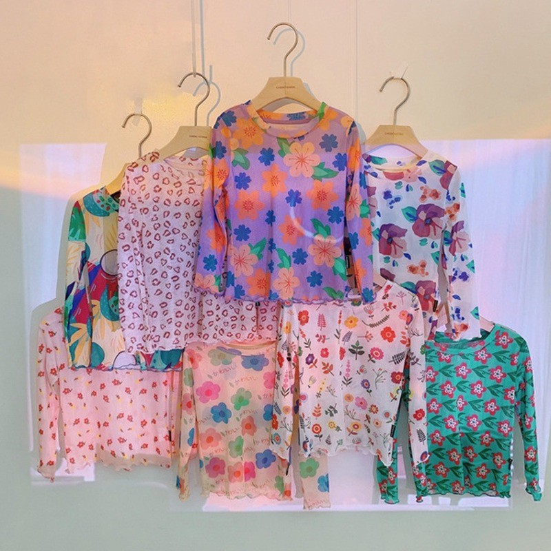 Áo Thun Tay Dài Chống Nắng Thoáng Khí In Hoa Phong Cách Phương Tây Cho Bé