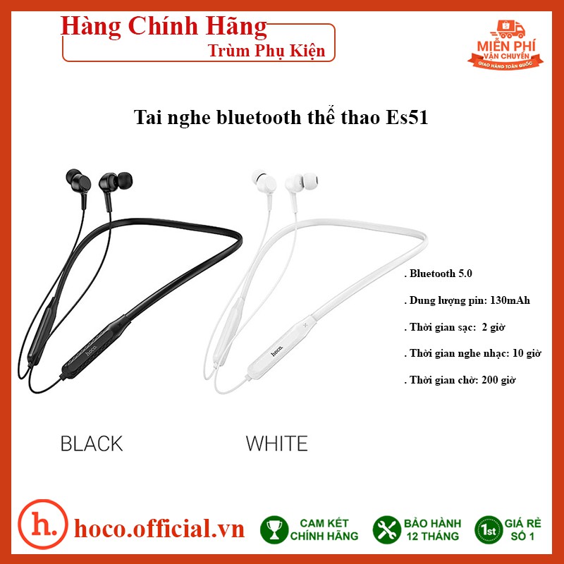 tai phone bluetooth Hoco ES51, tai nghe không dây Hoco ES51 pin 130mAh cho 10 giờ nghe nhạc và gọi điện