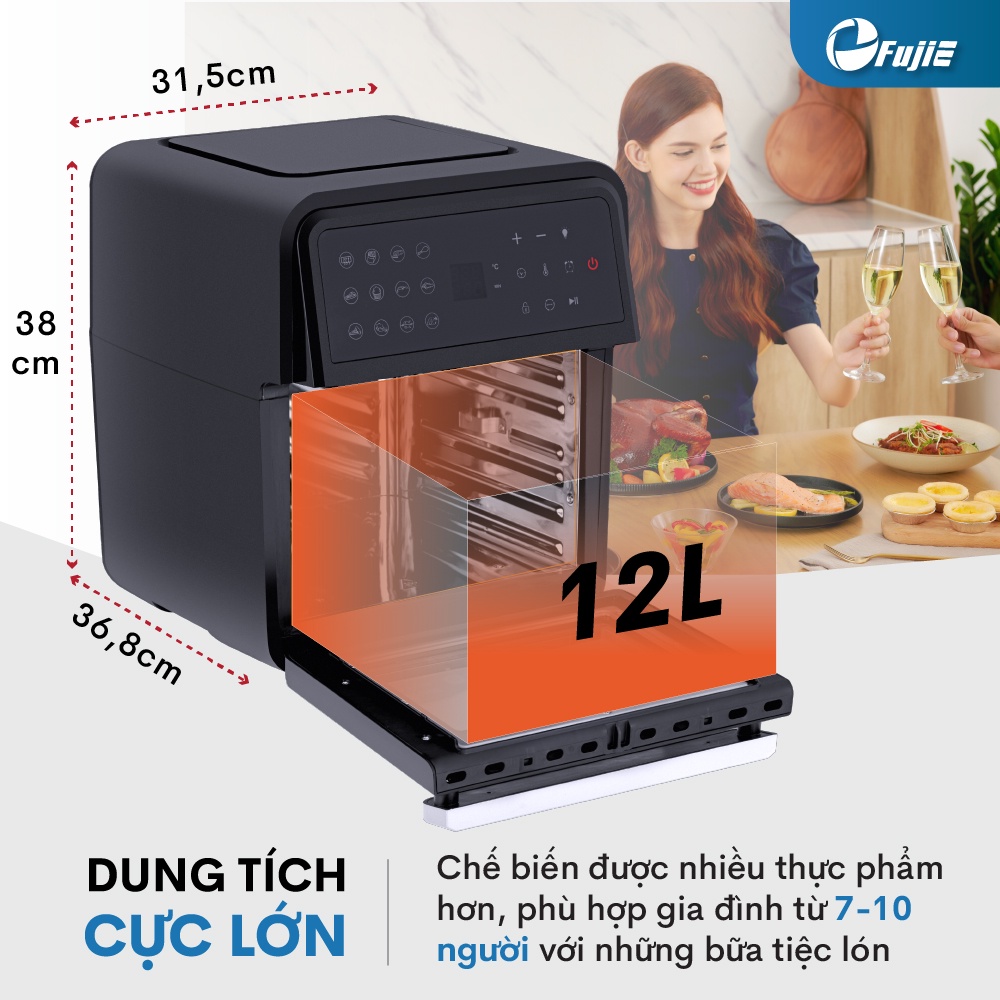 Nồi Chiên Không Dầu 12 lít AF12D, công suất 1800W, 16 chế độ cài sẵn, phủ inox không ám mùi nhựa, Bảo hành 2 năm
