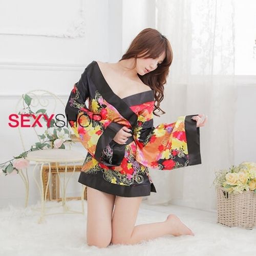 [TẶNG QUẠT] Kimono sexy cosplay phong cách Nhật Bản màu đen quyến rũ