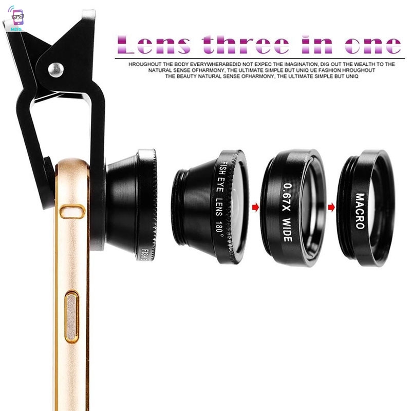 Thấu kính camera góc rộng macro 3 trong 1 xách tay thông dụng gắn điện thoại di động chụp hình selfie