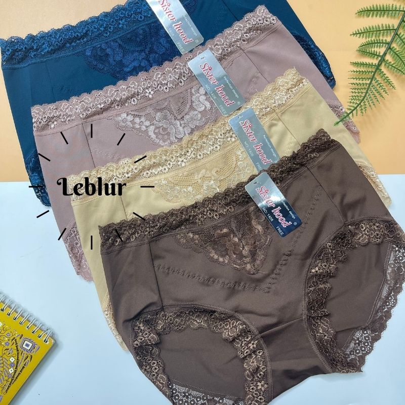 Quần lót ren trước form to, chất vải lanh mát, chíp cạp qua rốn ôm bụng, nội y big size Thái Lan Sisterhood 1408, Leblur