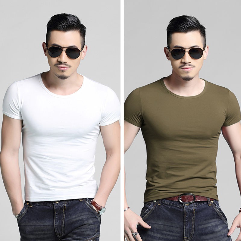 เสื้อยืด﹊❖┋2 áo thun nam tay ngắn body ôm nửa đen trắng tinh cotton sơ mi bó sát đáy xu hướng mùa xuân