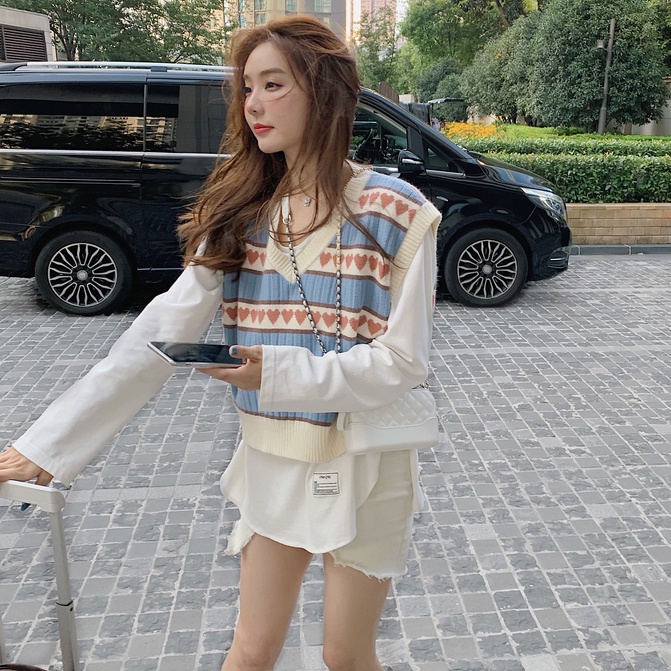 Xiaozhainv Áo Dệt Kim Sát Nách Cổ Chữ V Họa Tiết Trái Tim Thời Trang Xinh Xắn | BigBuy360 - bigbuy360.vn