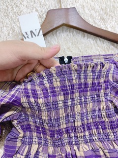 Váy cổ vuông kẻ tím đuôi cá tím