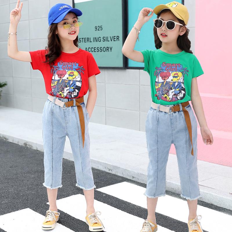 Set áo thun + Quần jeans cho bé gái 3-14 tuổi