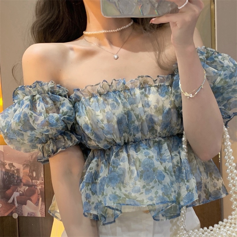 Áo hoa trễ vai tay bồng dáng croptop tiểu thư cực xinh Annawangg AN13 Video tự quay