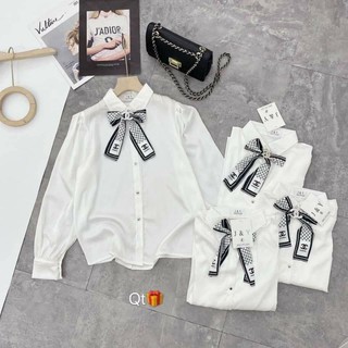 Sơ mi lụa kèm nơ tag đá xinh xắn