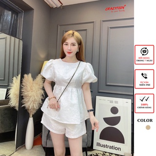 Set đồ 2 món nữ crayzteen áo peplum quần short lưng cao s0771