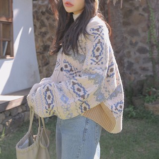 Áo cardigan áo khoác len dáng croptop họa tiết vintage - Hàng order