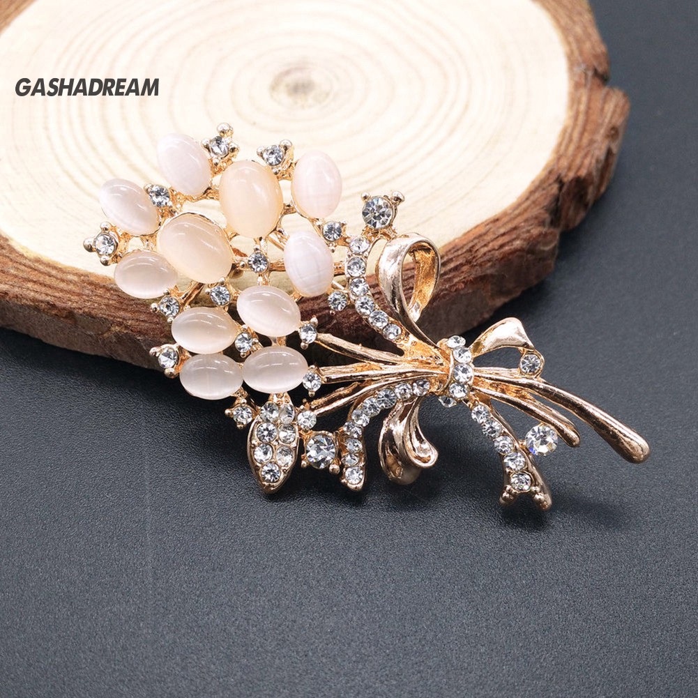 ♉GD Fashion Women Charming Rhinestone Opal Flower Bouquet Brooch Pin Wedding Bridal