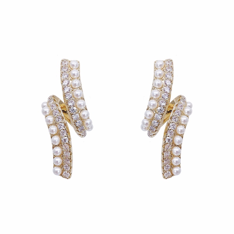 Bông Tai Ngọc Trai Đính Kim Cương Giả Lấp Lánh Phong Cách Hàn Quốc Cho Nữ