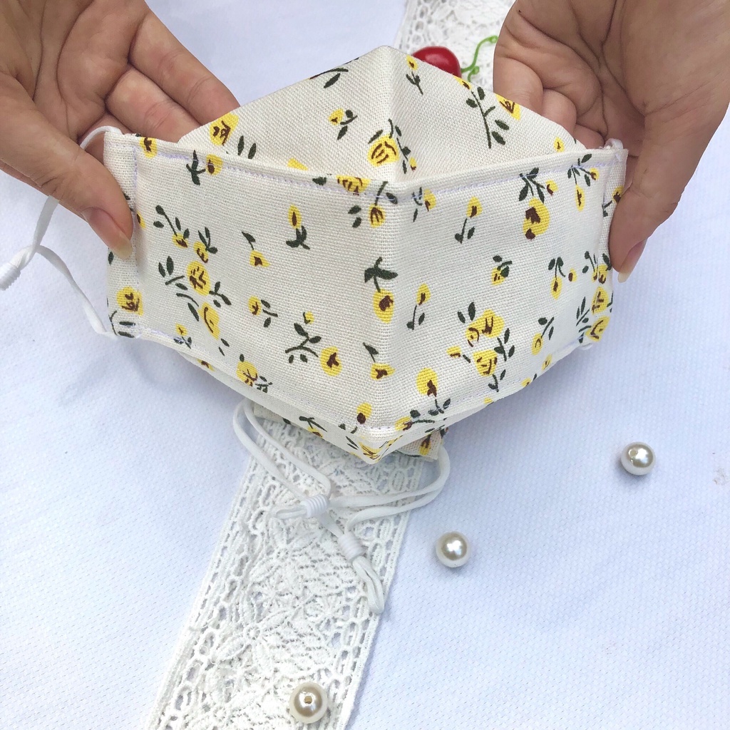 khẩu trang vải 3D khang khuẩn chống bụi mịn họa tiết hoa hồng vàng