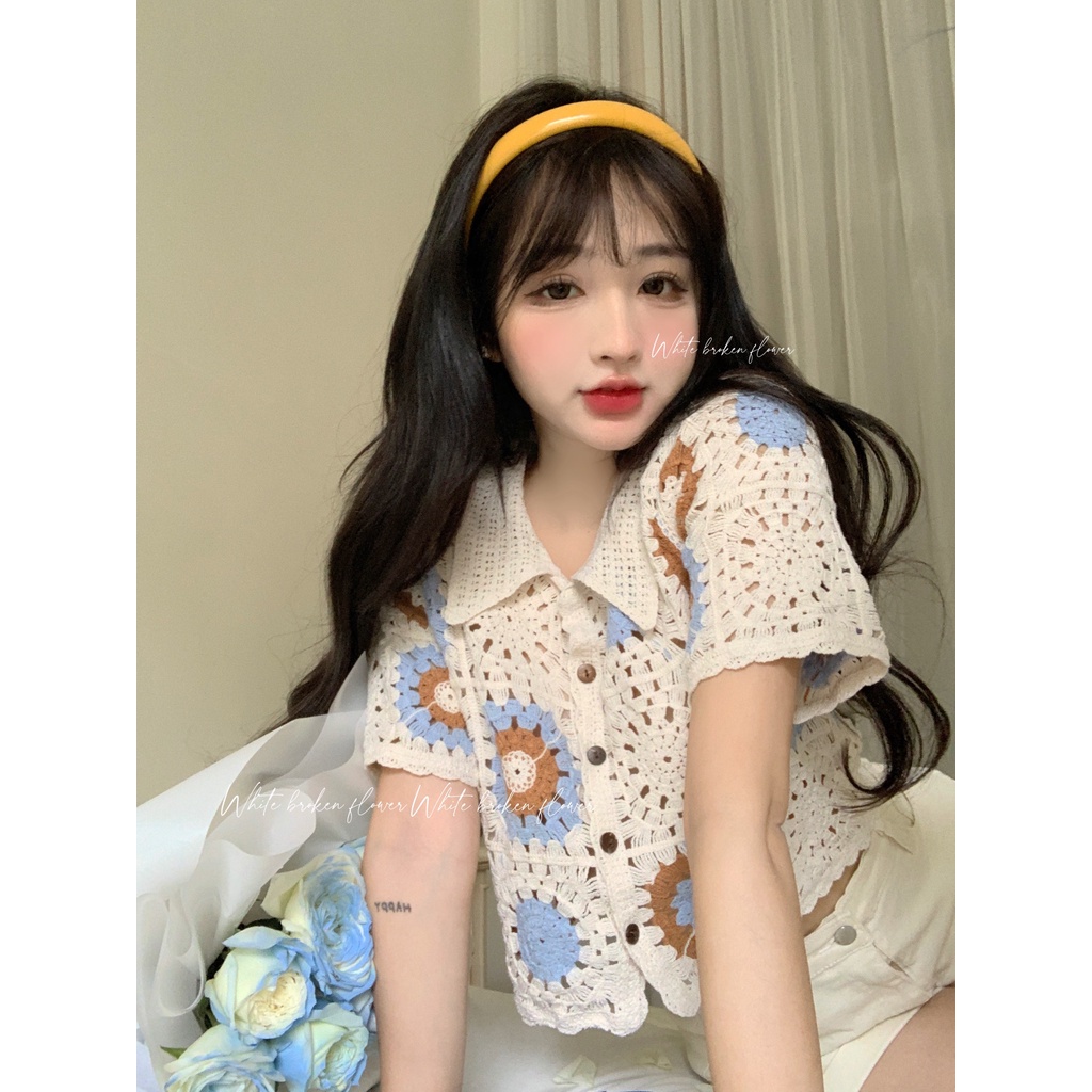 LALISAS Áo Dệt Kim Ngắn Tay Phối Lỗ Thời Trang Hàn Quốc Dễ Phối Đồ