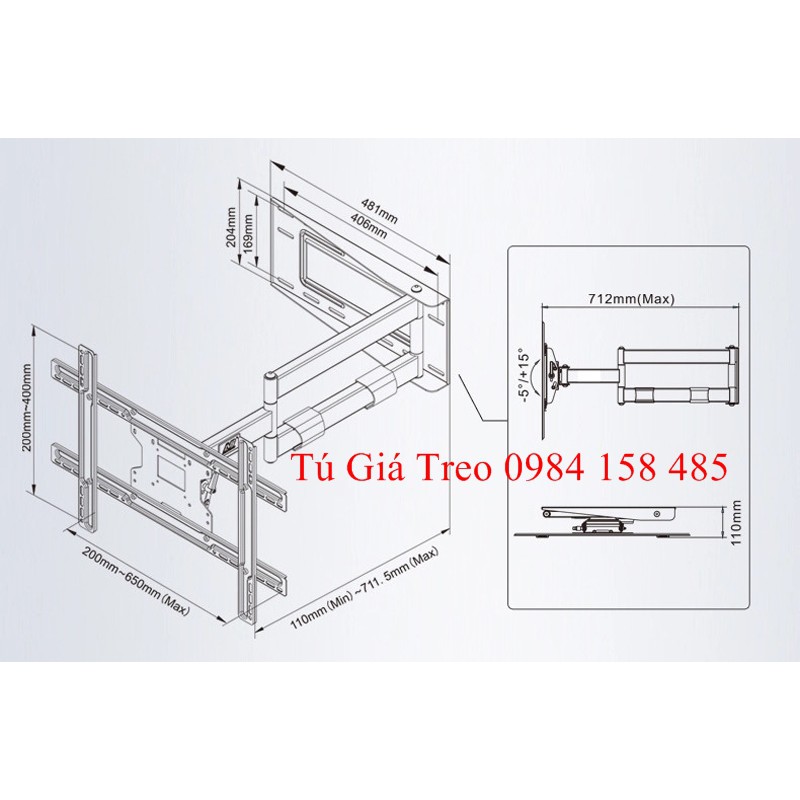 Giá treo tivi đa năng nhập khẩu NB SP2 cho tivi 40-70inch cánh tay siêu dài có thể quay tivi vuông góc 90 độ