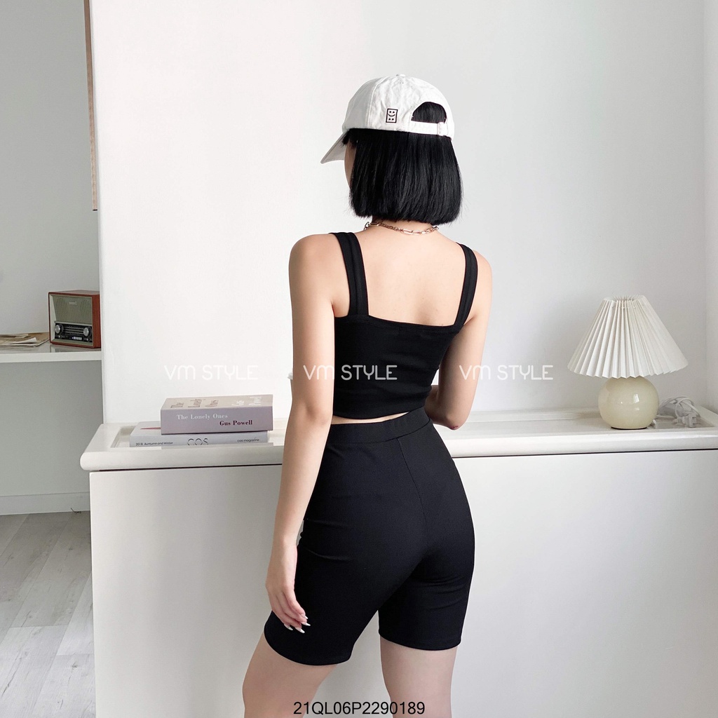 Quần legging nữ lửng VMSTYLE,biker vải thun tăm co giãn ôm sát thể thao -51- 22QL02P22401 LLU00002