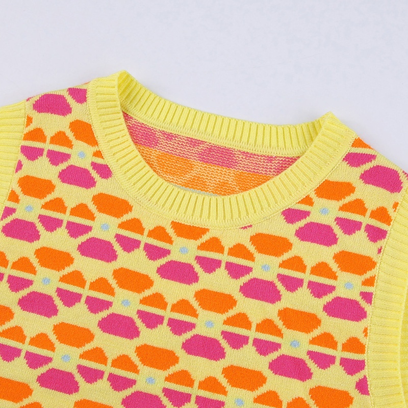 Áo Croptop Len Không Tay Cổ Tròn Màu Sắc Tương Phản Thời Trang Mùa Hè Dành Cho Nữ