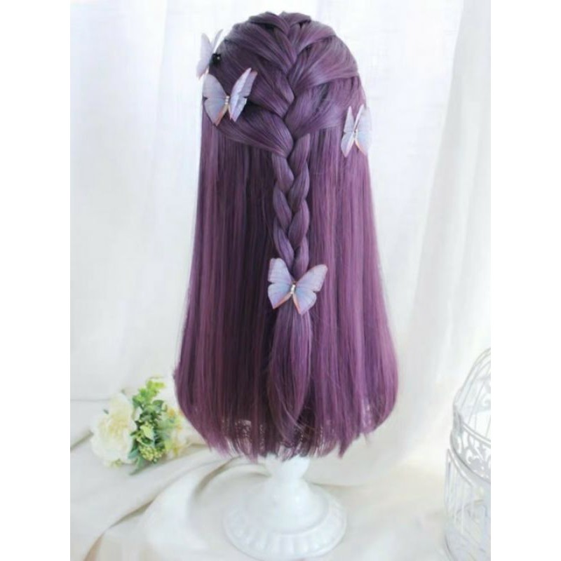 tóc giả nữ tím thẳng❤freeship 50k❤ tóc giả tím thẳng cao cấp+ tặng lưới chùm