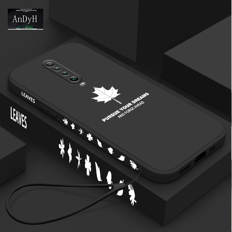 Ốp điện thoại silicon nhám hình lá phong đơn giản có dây đeo tay cho Xiaomi 11i Poco F3 Redmi K30 K30I K40 Pro Plus