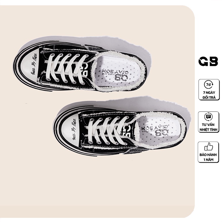 Giày Sục Thể Thao Nữ Giày BOM Sneaker Vải Canvas Rách Viền Màu Đen Kem Hot Trend Mới Nhất giayBOM GB Classics B1415