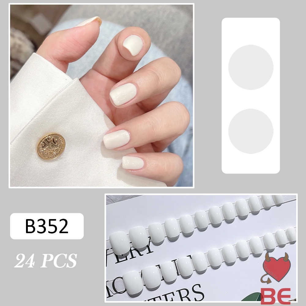 YADORNOS Set 24 móng tay giả dáng ngắn màu trắng trơn bóng phong cách Pháp cho nữ