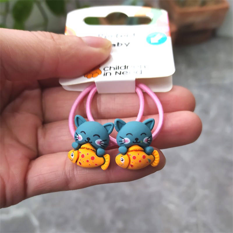 Set 2 Dây Cột Tóc Co Giãn Hình Gấu Trúc / Thỏ Dễ Thương Cho Bé Gái
