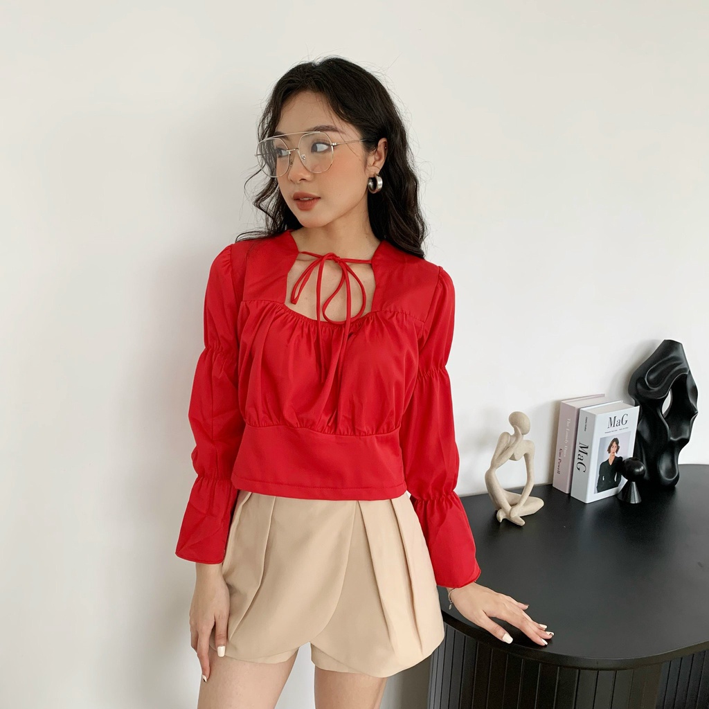 YU CHERRY | Áo nữ nhún ngực tay ngắn Long Sleeve Maya Top YA396