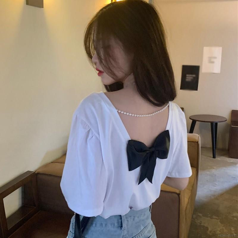 Áo Thun Nữ Tay Ngắn Hở Lưng Màu Trơn Thời Trang Hàn Quốc Gợi Cảm