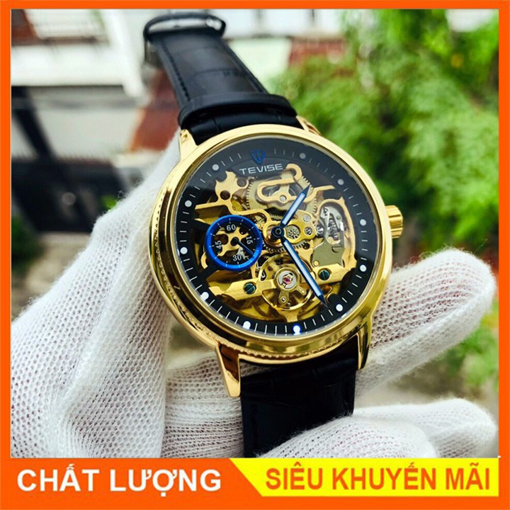 ĐỒNG HỒ CƠ NAM TEVISE T612B MẪU MỚI - Máy cơ Automatic - dây da lộ máy - Chống nước tuyệt đối