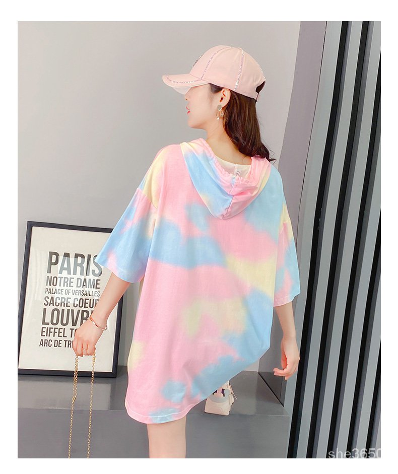 Áo Hoodie Vải Cotton Mỏng Phối Màu Nhuộm Thiết Kế Mới Dành Cho Nữ