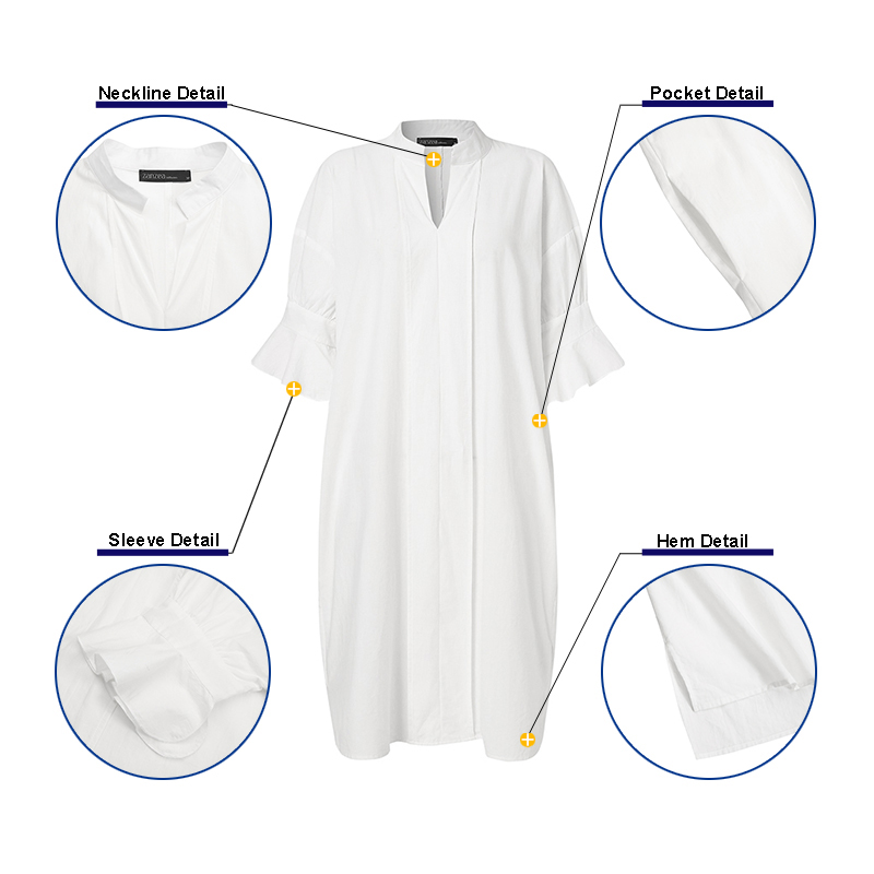 Đầm Midi ZANZEA Dáng Rộng Tay Loe Cổ Chữ V Xẻ Tà Hai Bên Cho Nữ | BigBuy360 - bigbuy360.vn