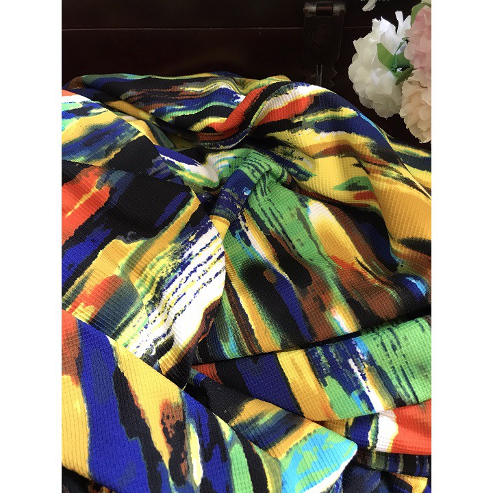 Nửa Mét Vải Thun Tổ Ong Màu Loang - Chất Dày Dặn, Co Giãn 4 Chiều - May Váy Đầm Body, áo croptop, quần ôm, đồ tắm.