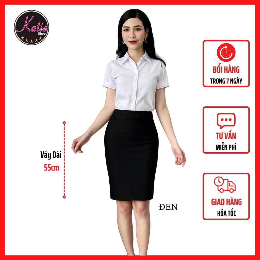 Chân Váy Ôm Thun Bút Chì Công Sở Ngang Gối 55cm Katie Chân Váy Công Sở Chất Thun Hàn Co Giãn 4 Chiều, Cv55cm
