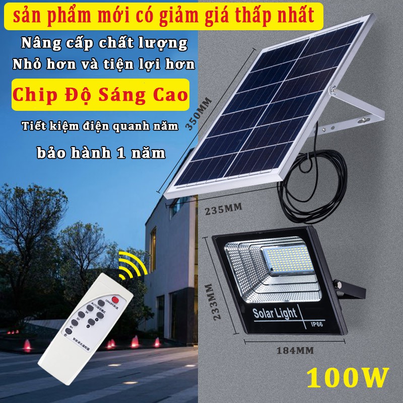 [Bán Lẻ Giá Sỉ ] Đèn led pha năng lượng mặt trời 20W 60W 100W IP67 có remote tấm pin rời dây dài 5m- Bảo hành 12 tháng