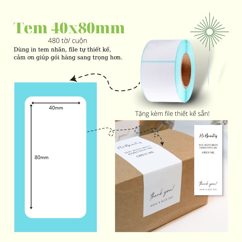 Giấy In Tem Mã Vạch Khổ 40x30mm Dạng Cuộn 800 Tem Dành Cho In Tem, Nhãn, File thiết kế, Barcode, In Tem Vận Chuyển