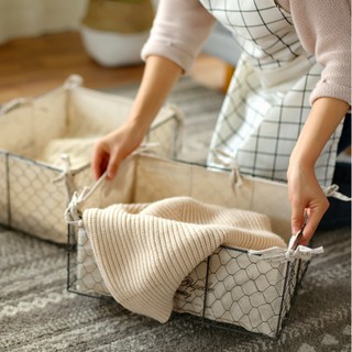 Giỏ sắt vuông đan chéo lót vải canvas đựng đồ - Décor nhà Sò