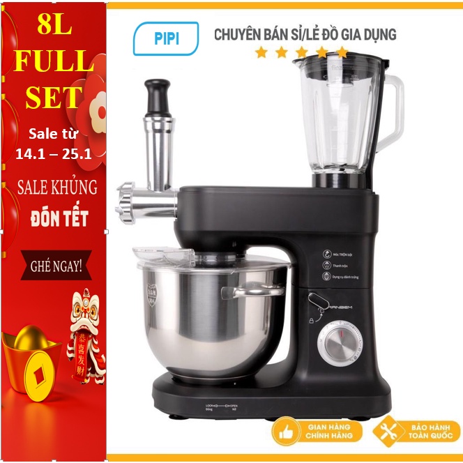 MÁY NHÀO BỘT, XAY THỊT, XAY SINH TỐ CỠ LỚN RANBEM 534E 8L [Chính Hãng]