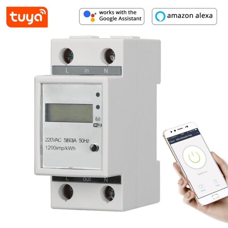 Công tơ điện thông minh hệ Tuya, Kết nối Wifi, thống kê điện qua App, điều khiển bật tắt qua giọng nói, chịu tải 60A.