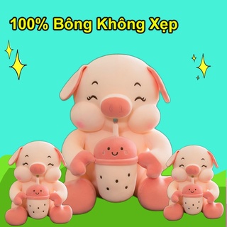 Gấu bông heo hồng ôm trà sữa má phính - heo lợn nhồi bông cao cấp _ unishop