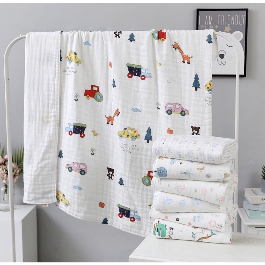 Khăn Tắm Xô 6 Lớp Sợi Tre Xuất Nhật Cho Bé Kích Thước Nhỏ 80x80cm, Kiến Baby Store