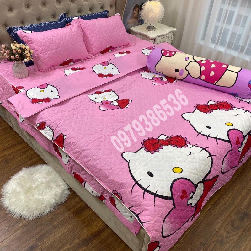 TRỌN BỘ GA PHỦ CHẦN BÔNG 5 MÓN - KITTY