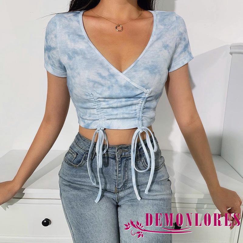 Áo croptop cổ chữ V gợi cảm dành cho nữ