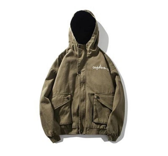 Áo Khoác Kaki bomber-TAN-túi hợp 2 lớp thêu AKK1- màu đen cam và xanh rêu.